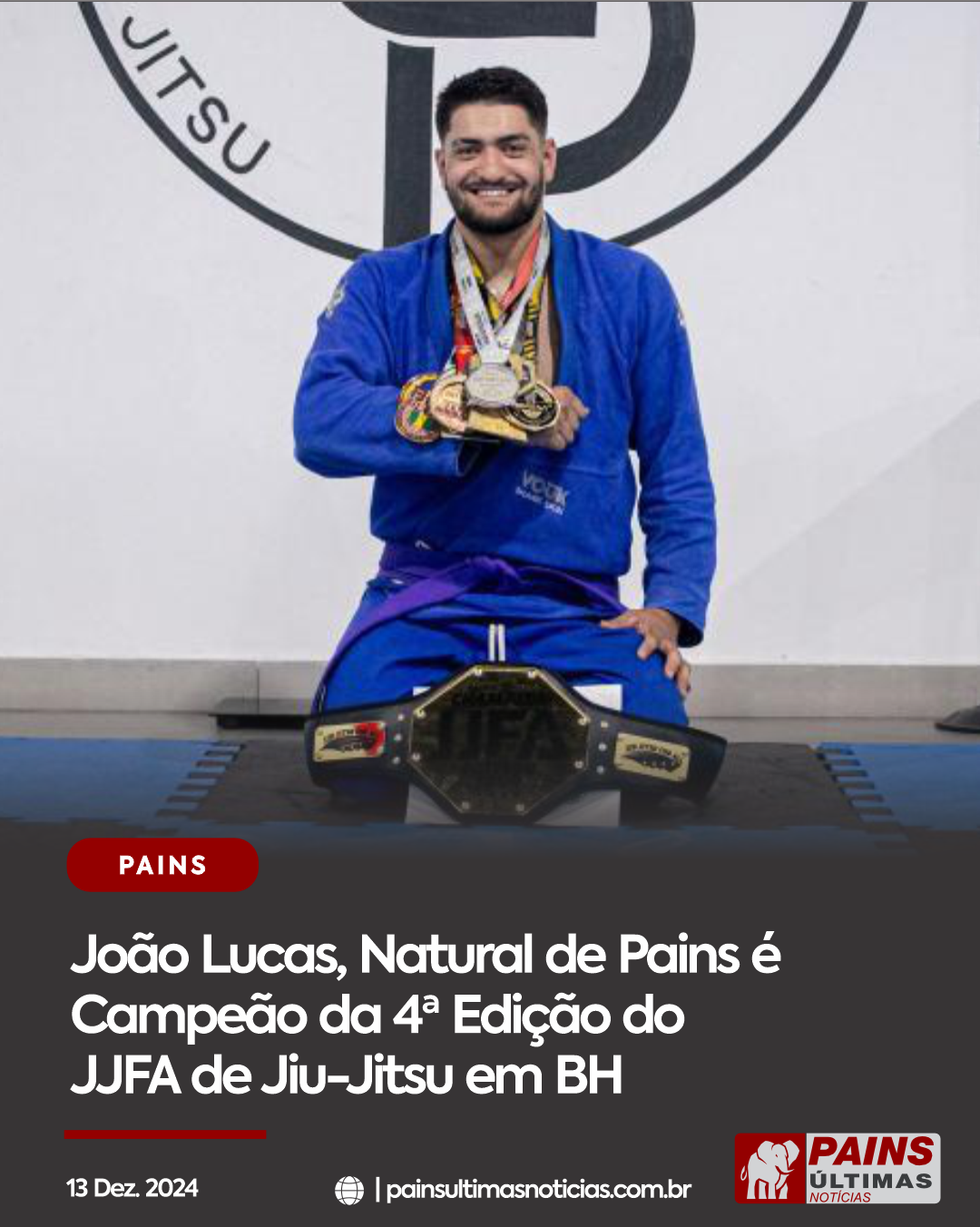 João Lucas de Faria Silva, Natural de Pains e Residente em Arcos, é Campeão da 4ª Edição do JJFA de Jiu-Jitsu