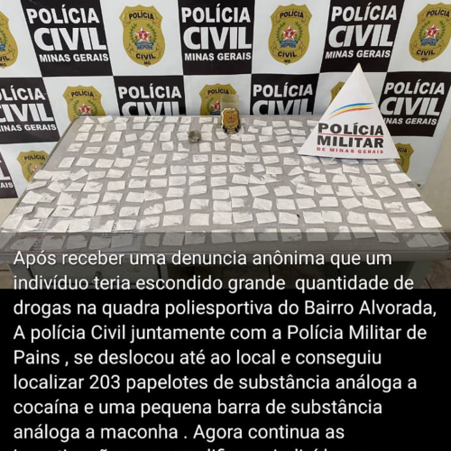 Operação Conjunta das Polícias Civil e Militar Apreende Drogas no Bairro Alvorada em Pains